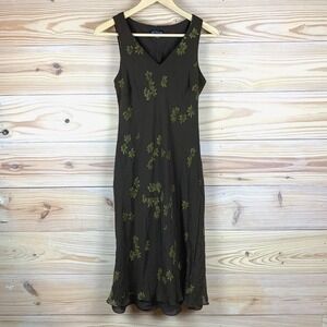 Y2K Ann Taylor Midi Dress 10 100% Silk Chocolate Brown Forest Fairy‎ Grunge